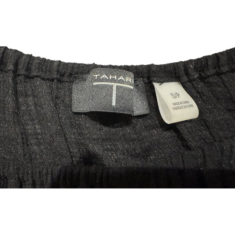 Tahari Black Blouse Small Balloon Sleeve Lightweight Semi Sheer Top Small/Petite - Picture 2 of 5